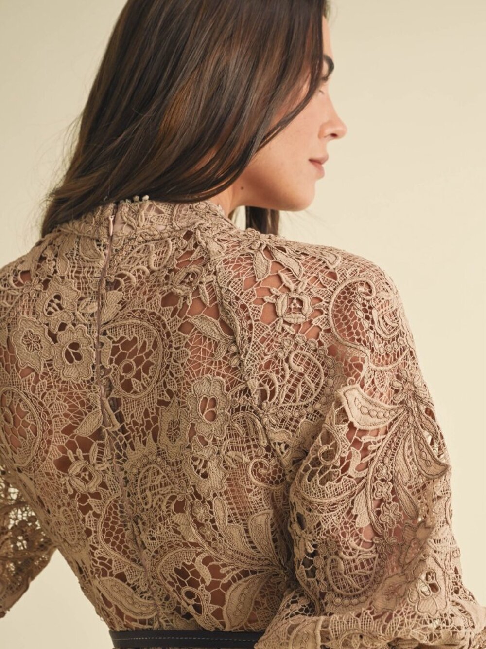 NWT EB Luxe Josephine Crochet Lace Mini Dress Beige M